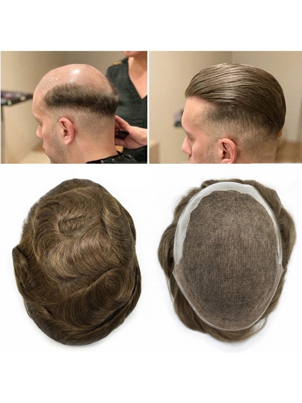8 "X 10" Toupetje Voor Heren Haarvervanging Zwitsers Kant Voor Transparant Helder Poly Huid Aan Achterkant En Zijkanten Haarpruiken