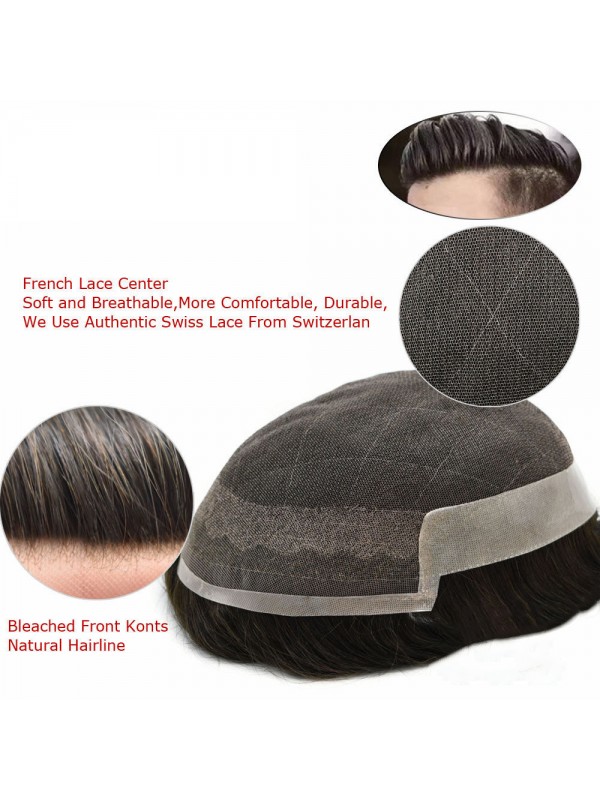 8 "X 10" Toupetje Voor Heren Franse Lace Front Haarstukje Poly Coating Natuurlijke Haarlijn Haarsysteem Vervangende Pruik