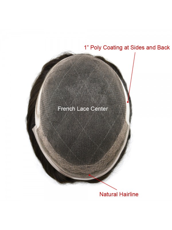 8 "X 10" Toupetje Voor Heren Franse Lace Front Haarstukje Poly Coating Natuurlijke Haarlijn Haarsysteem Vervangende Pruik