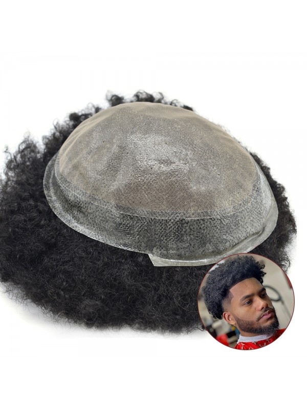 8 "X 10" Afro Men'S Toupee Lace Clear Skin Pu-Haarvervangingssysteem Voor Zwarte Mannen