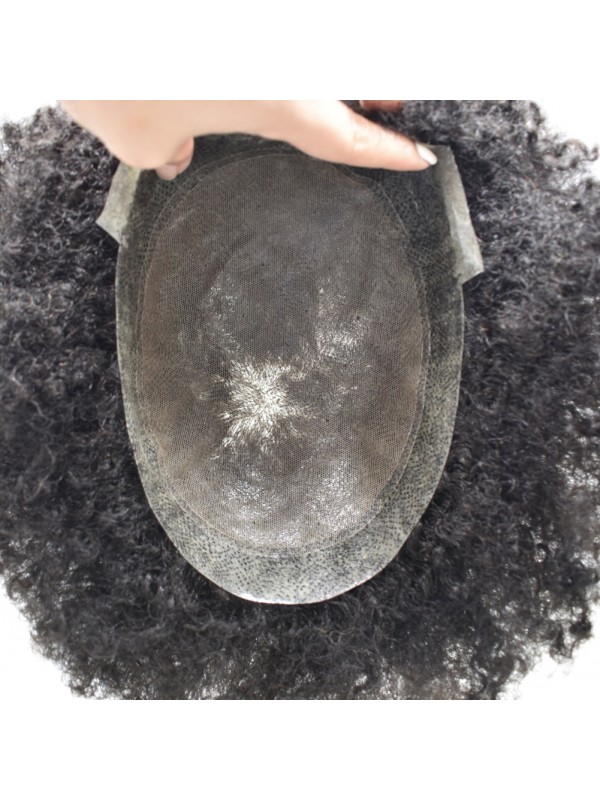 8 "X 10" Afro Men'S Toupee Lace Clear Skin Pu-Haarvervangingssysteem Voor Zwarte Mannen