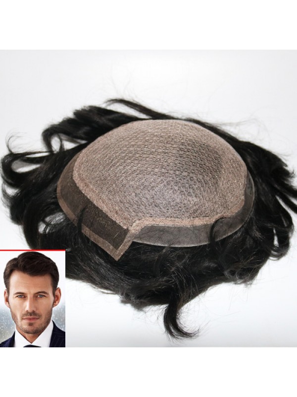 8 "X 10" Zijden Mono Top Pu-Zijkanten En Achterkant Lace Front Kwaliteit Herenhaarsystemen