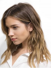 Ombre Lange Golvende 13*6 Pruiken Van Menselijk Haar Met Kant En Pony 16 Inch