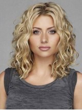 Blonde Middenscheiding Golvende Medium Capless Pruiken Van Echt Haar 16 Inch