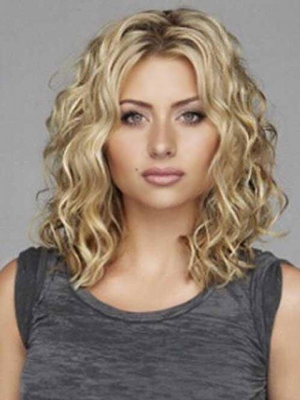 Blonde Middenscheiding Golvende Medium Capless Pruiken Van Echt Haar 16 Inch