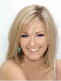 Blonde Medium Rechte Kaploze Pruiken Van Echt Haar 12 Inch
