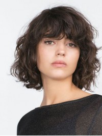 Losse Golvende Bob-Stijl Pruiken Van Echt Haar Met Volledige Pony 12 Inch