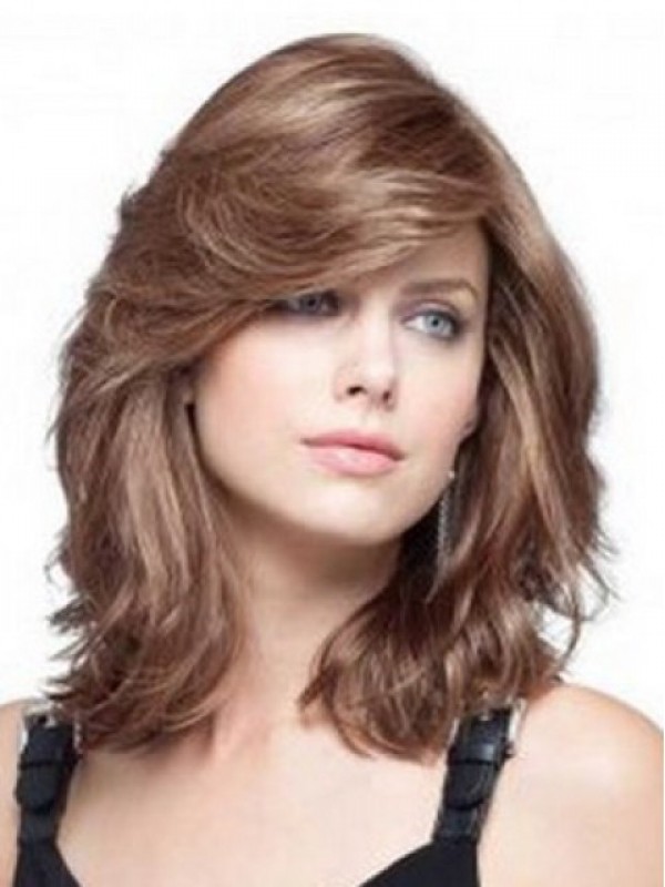 Lichtbruine Medium Golvende Capless Remy Menselijk Haar Pruiken 12 Inch