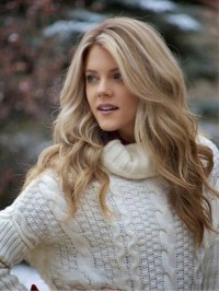 Blonde Lange Golvende Pruiken Van Echt Haar 20 Inch