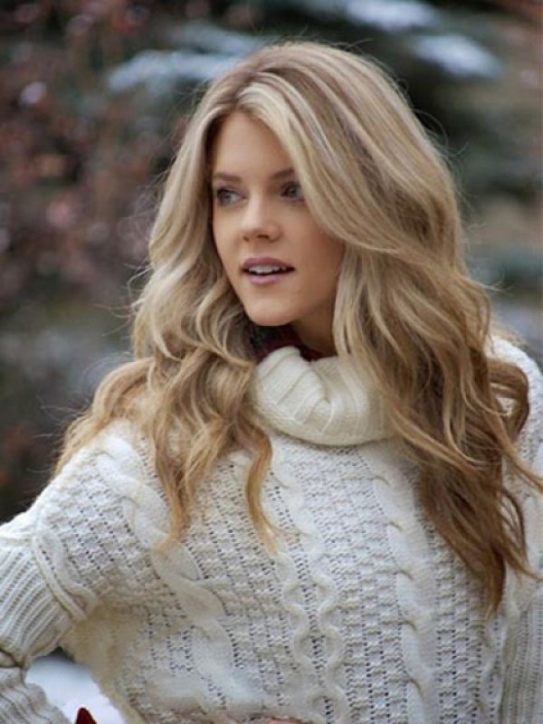 Blonde Lange Golvende Pruiken Van Echt Haar 20 Inch