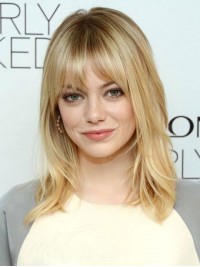 Emma Stone Blonde Lange Kaploze Rechte Remy Pruiken Van Menselijk Haar 16 Inches