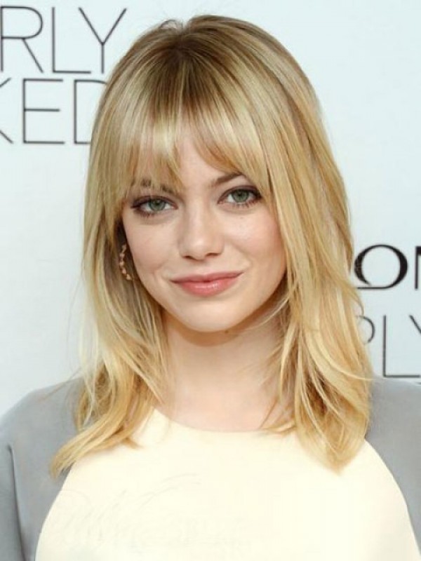 Emma Stone Blonde Lange Kaploze Rechte Remy Pruiken Van Menselijk Haar 16 Inches