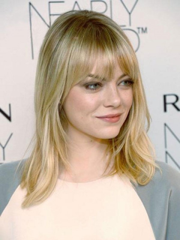 Emma Stone Blonde Lange Kaploze Rechte Remy Pruiken Van Menselijk Haar 16 Inches