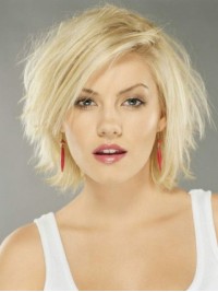 Gelaagde Blonde Rechte Bob-Stijl Capless Pruiken Van Echt Haar 10 Inch