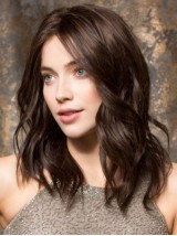 Centrale Scheiding Bruin Golvend Lace Front Pruiken Van Echt Haar 16 Inch