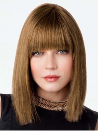 Schouderlengte Bob-Stijl Remy-Pruiken Van Menselijk Haar Met Kant En Pony 14 Inch