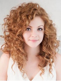 Fel Oranje Lang Krullend Lace Front Pruiken Van Echt Haar 18 Inch