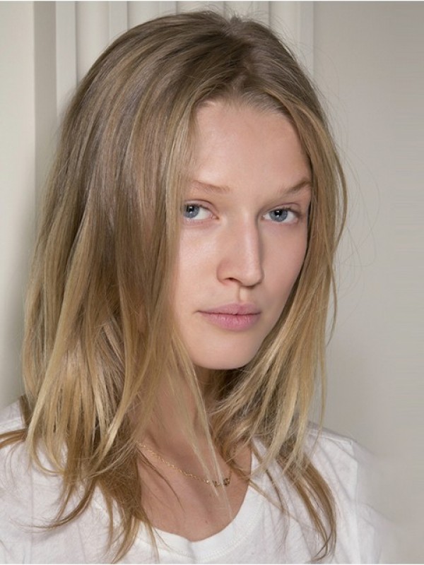 Centrale Scheiding Blonde Lange Rechte Remy Pruiken Van Echt Haar 16 Inch
