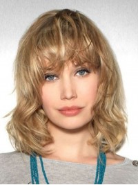 Schouderlengte Blond Golvend Lace Front Remy Mensenhaar Pruiken 14 Inch