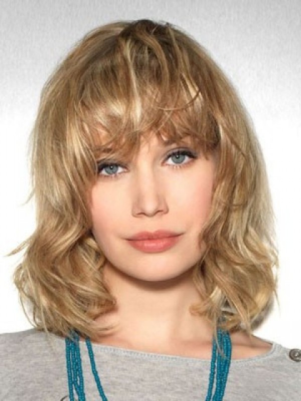 Schouderlengte Blond Golvend Lace Front Remy Mensenhaar Pruiken 14 Inch