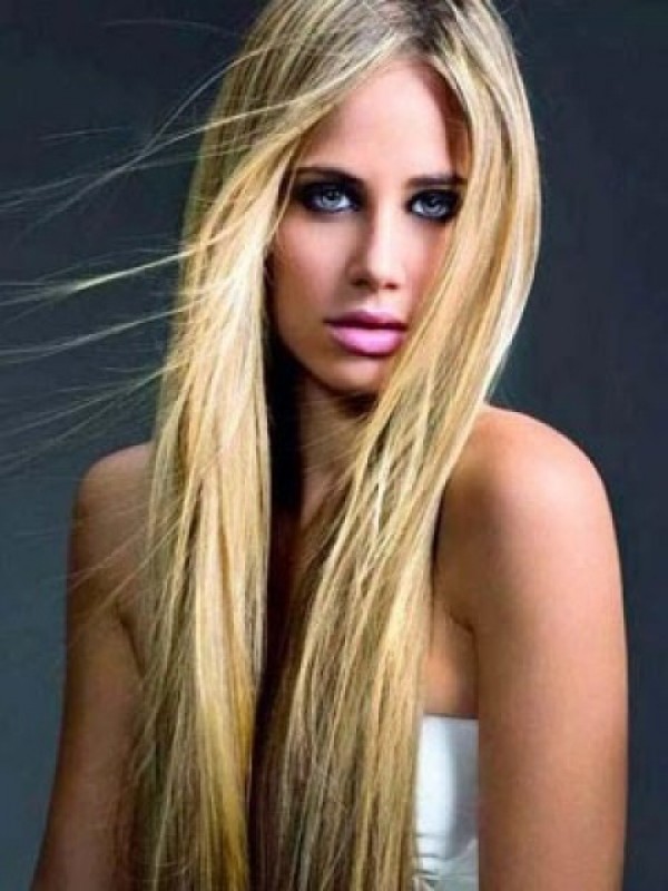 Middenscheiding Blond Menselijk Haar Rechte Lace Front Pruiken 28 Inches