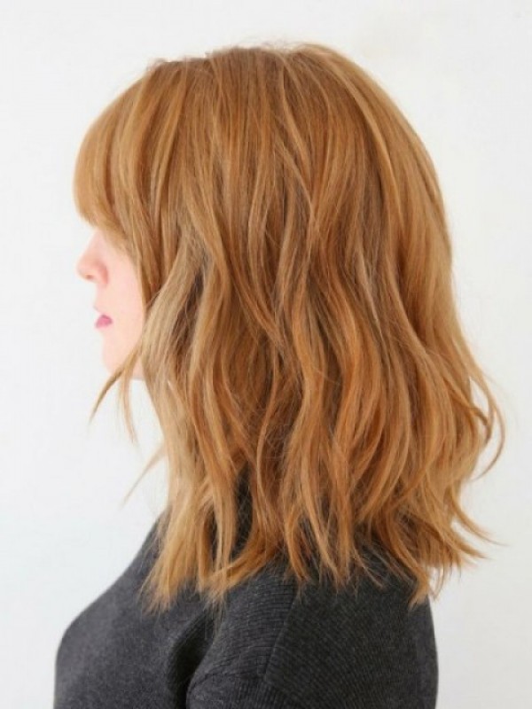 Blonde Golvende Pruiken Van Echt Haar Met Kant En Pony 16 Inch