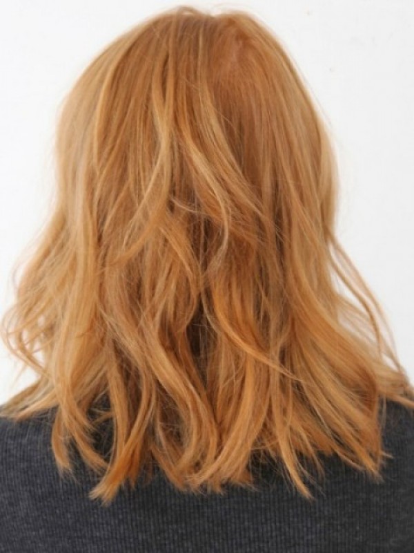 Blonde Golvende Pruiken Van Echt Haar Met Kant En Pony 16 Inch