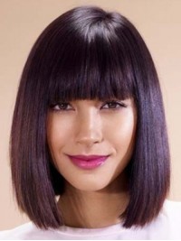 Bob-Stijl Medium Kaploze Rechte Mensenhaar Pruiken Met Pony12 Inch