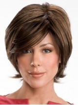 Gelaagde Bruine Korte Rechte Remy Haar Capless Pruiken 8 Inches