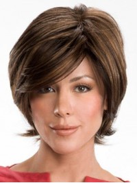 Gelaagde Bruine Korte Rechte Remy Haar Capless Pruiken 8 Inches