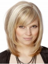Blonde Rechte Kaploze Remy-Pruiken Van Echt Haar Met Pony 12 Inch