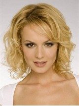 Fluffy Blonde Medium Capless Golvende Menselijk Haar Pruiken 12 Inches