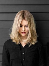 Middenscheiding Blond Golvend Lace Front Remy Mensenhaar Pruiken 14 Inch