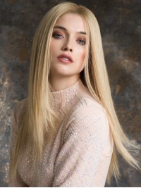 Middenscheiding Blonde Lange Rechte Lace Front Remy Mensenhaar Pruiken 26 Inch