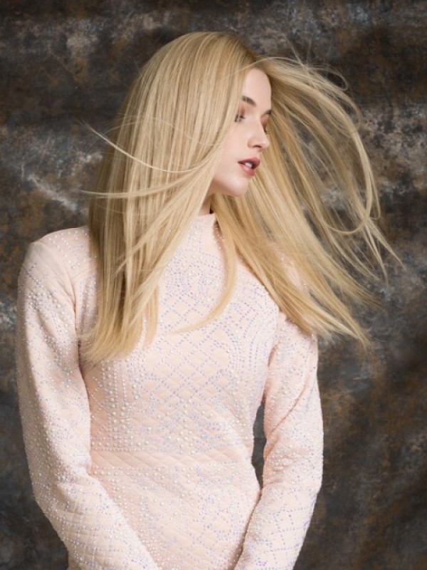 Middenscheiding Blonde Lange Rechte Lace Front Remy Mensenhaar Pruiken 26 Inch
