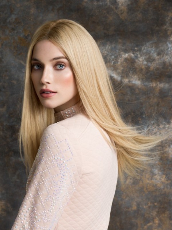 Middenscheiding Blonde Lange Rechte Lace Front Remy Mensenhaar Pruiken 26 Inch