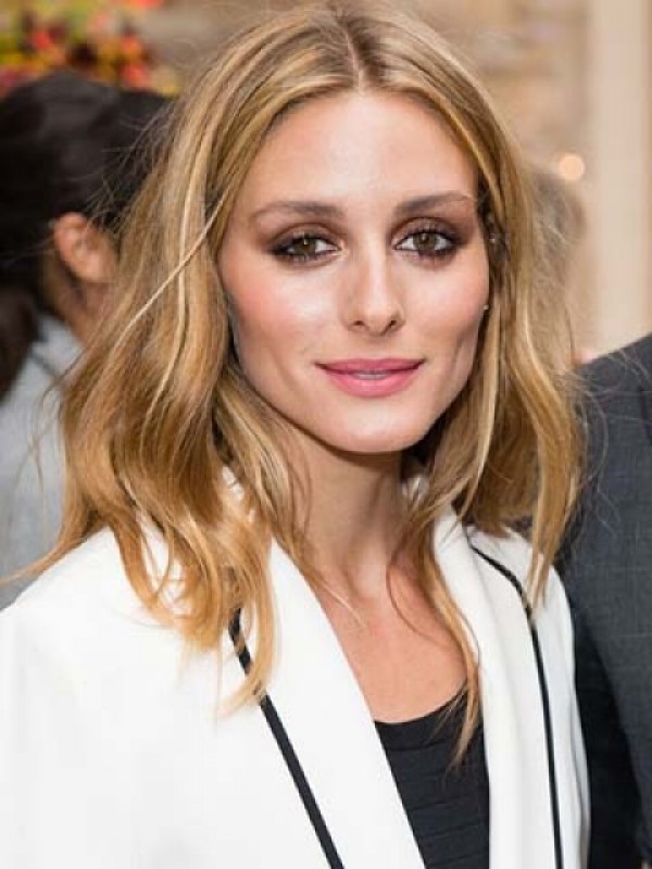 Olivia Palermo Middenscheiding Medium Golvende Pruiken Van Echt Haar Met Kant 14 Inch