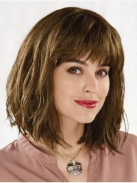 Bob Style Golvende Remy Human Hair Capless Pruiken Met Pony 12 Inches