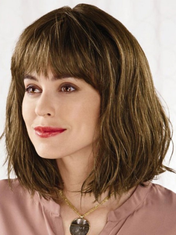 Bob Style Golvende Remy Human Hair Capless Pruiken Met Pony 12 Inches