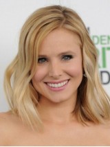 Kristen Bell Blonde Remy Human Hair Medium Golvende Lace Front Pruiken 12 Inches