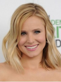 Kristen Bell Blonde Remy Human Hair Medium Golvende Lace Front Pruiken 12 Inches