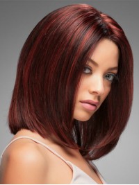 Claret Bob-Stijl Centrale Scheiding Rechte Lace Front-Pruiken Van Echt Haar 14 Inch