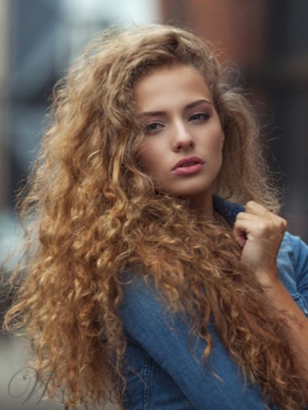 Zijscheiding Lang Krullend Lace Front Pruiken Van Echt Haar 26 Inch