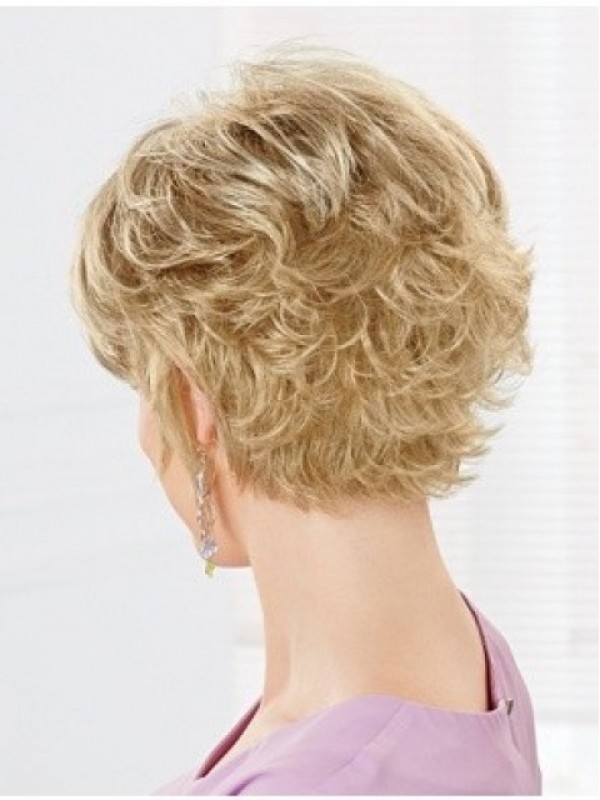 Korte Blonde Golvende Kaploze Pruiken Van Echt Haar Met Pony 6 Inch