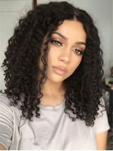 Zwarte Middenscheiding Krullend Medium Lace Front Haar Pruiken 14 Inch