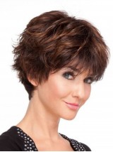 Bruine Boy Cut Full Lace Remy Mensenhaar Pruiken Met Pony 6 Inch