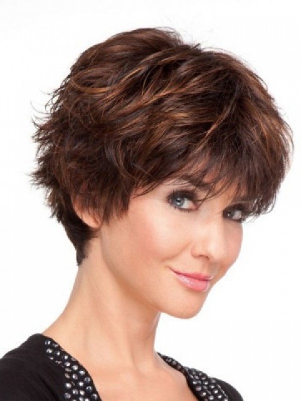 Bruine Boy Cut Full Lace Remy Mensenhaar Pruiken Met Pony 6 Inch