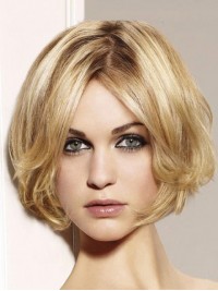 Centrale Scheiding Gelaagde Blonde Golvende Lace Front Remy Mensenhaar Pruiken 10 Inch