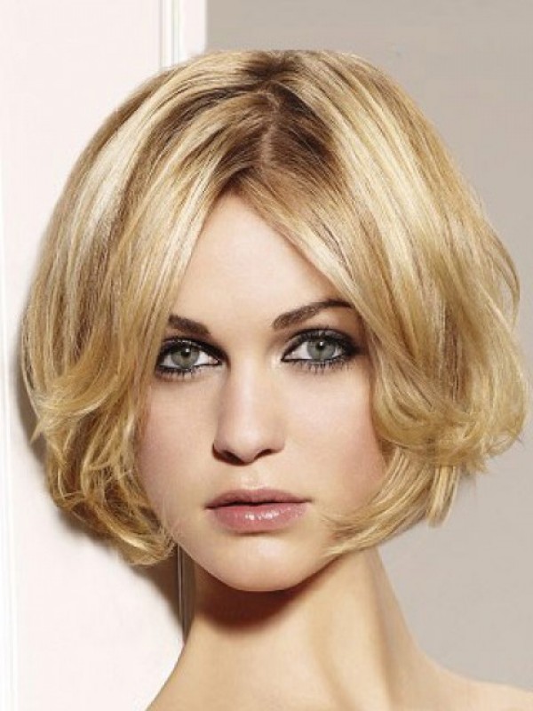 Centrale Scheiding Gelaagde Blonde Golvende Lace Front Remy Mensenhaar Pruiken 10 Inch