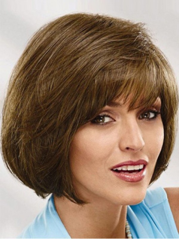 Flaxen Bob-Stijl Korte Rechte Kaploze Pruiken Van Echt Haar Met Pony 10 Inch